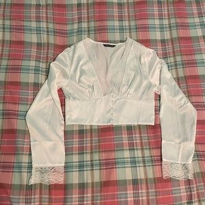 NWOT White SHEIN Long-Sleeve Button-Up Blouse